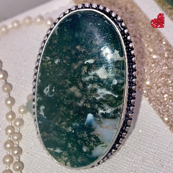 Indian Moss Agate Gemstone Huge Handmade Ring - Picture 5 of 7